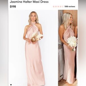 Show Me Your Mumu Bridesmaid: Jasmine Halter Maxi Dress (Rose Gold Luxe Satin)